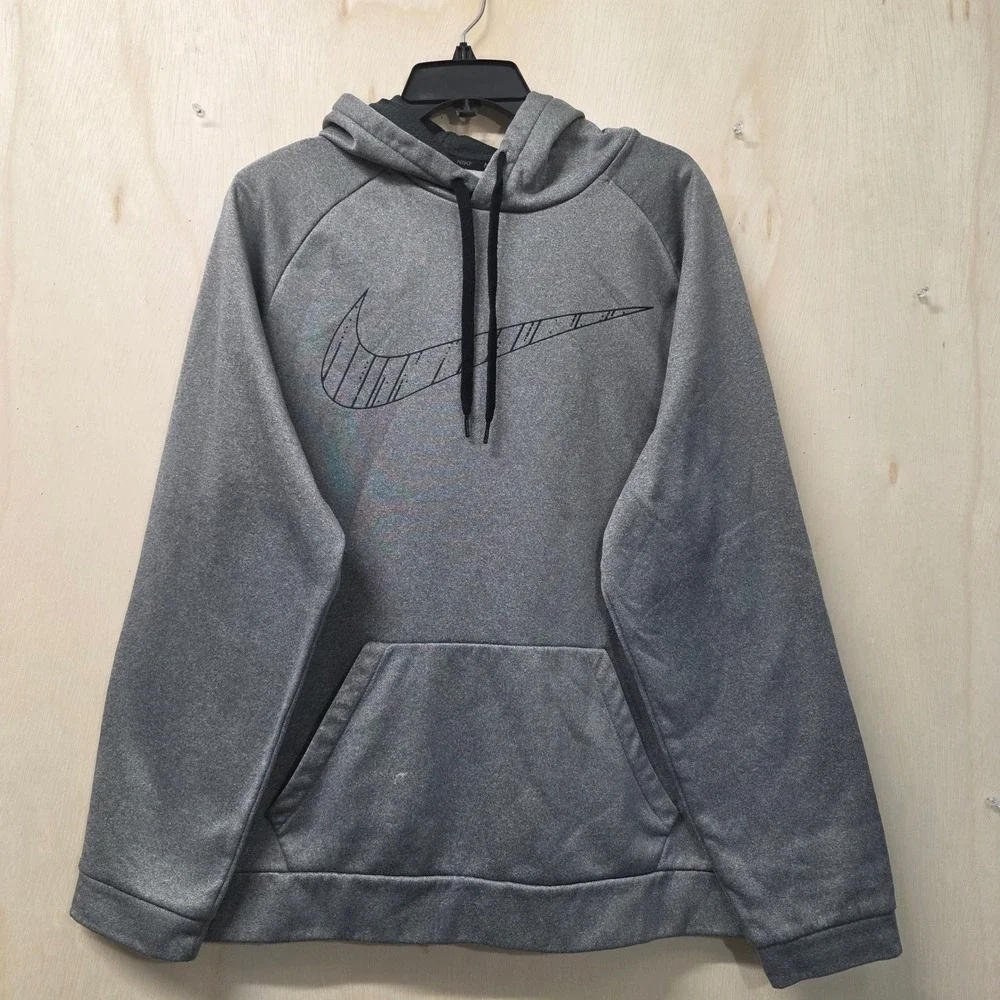 Nike Dri-FIT Mens Large Gray Heathered Pullover Hoodie Fleece Sweatshirt